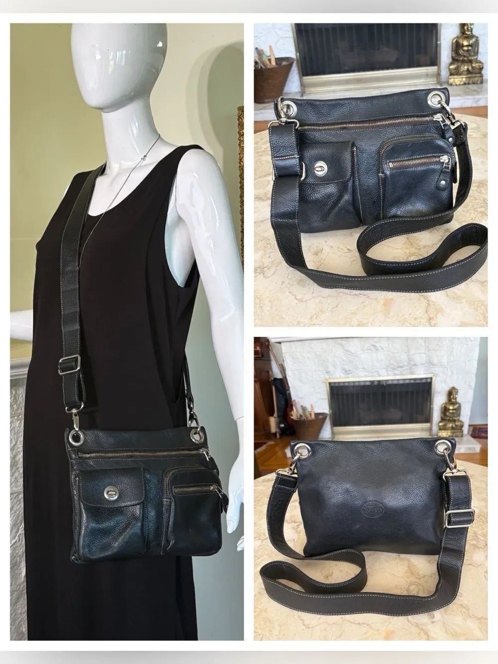 Roots Black Leather Village Crossbody Bag